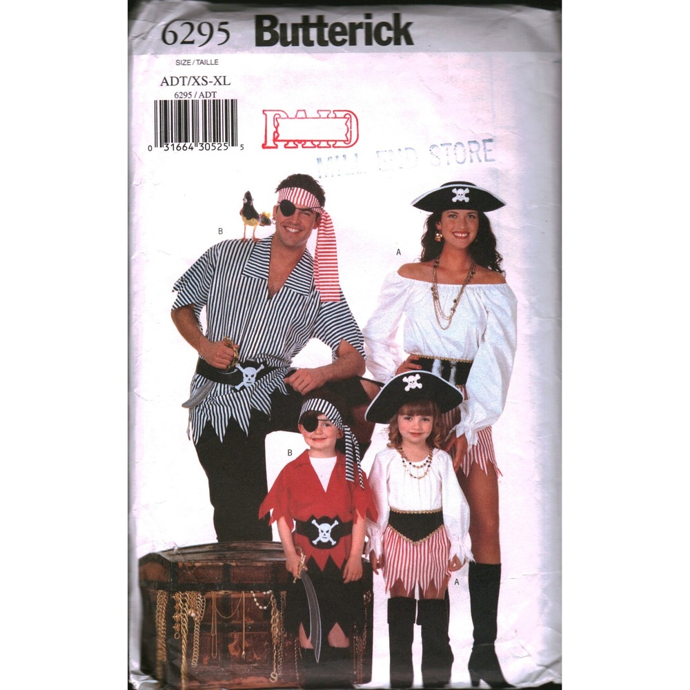 Butterick 6295 Pirate Halloween Costume Sewing Pattern Adult XS-S‎ Mens Misses